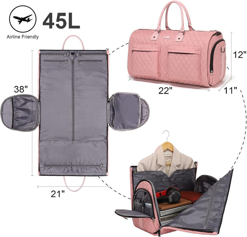 Modoker Womens Convertible Garment Bags for Travel, Waterproof Carry On Garment Bag Garment Duffel Bag - 2 in 1 Hanging Suitcase Suit Travel Luggage Bag, Pink - Image 3